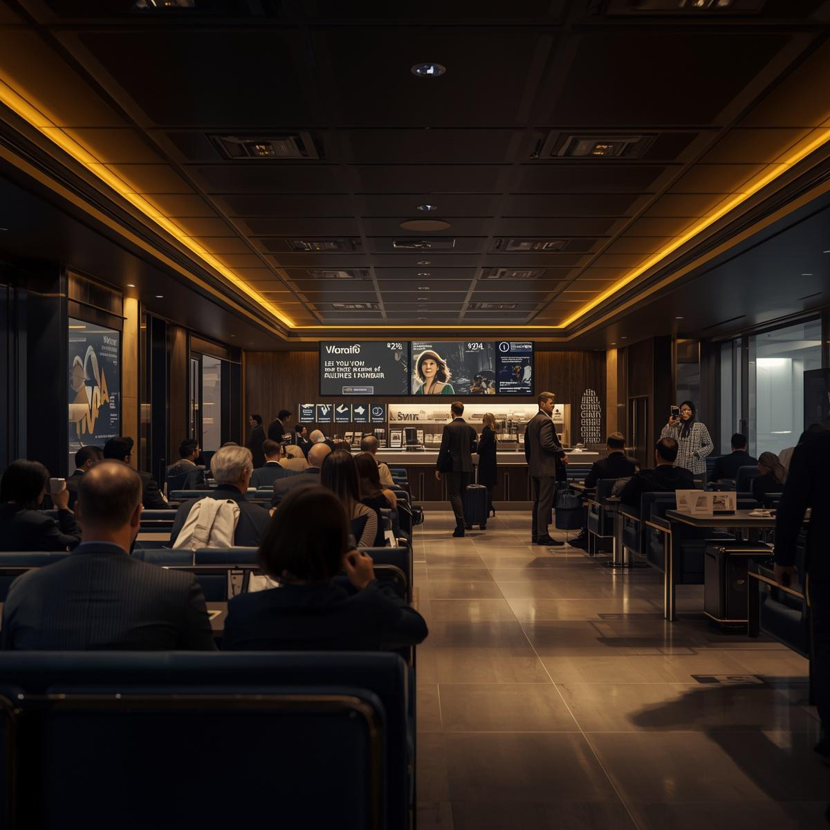 Airline crew and passengers in a premium travel setting